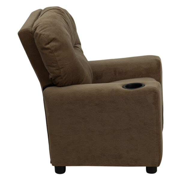 Lowest Price Contemporary Brown Microfiber Kids Recliner with Cup Holder