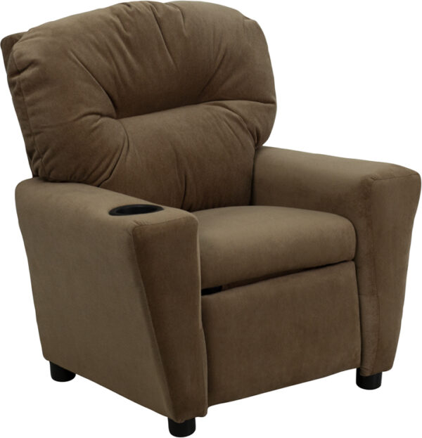 Wholesale Contemporary Brown Microfiber Kids Recliner with Cup Holder