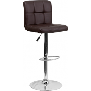 Wholesale Contemporary Brown Quilted Vinyl Adjustable Height Barstool with Chrome Base