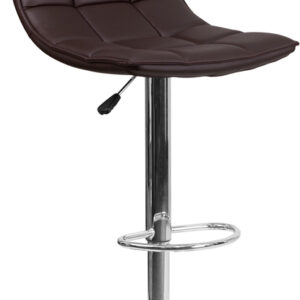 Wholesale Contemporary Brown Quilted Vinyl Adjustable Height Barstool with Elongated Curved Back and Chrome Base