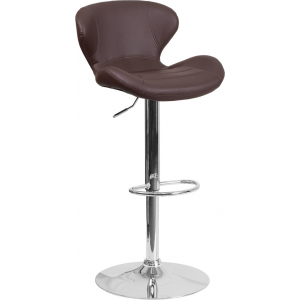 Wholesale Contemporary Brown Vinyl Adjustable Height Barstool with Curved Back and Chrome Base