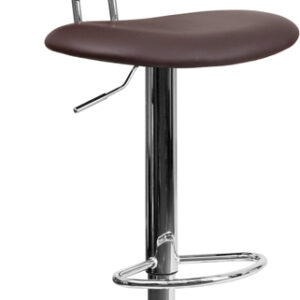 Wholesale Contemporary Brown Vinyl Adjustable Height Barstool with Ellipse Back and Chrome Base