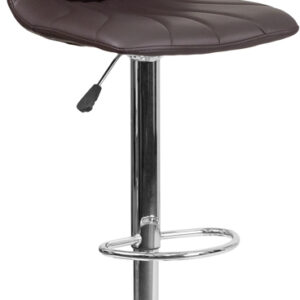 Wholesale Contemporary Brown Vinyl Adjustable Height Barstool with Embellished Stitch Design and Chrome Base