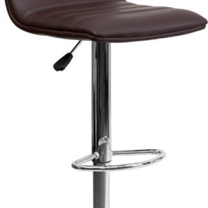 Wholesale Contemporary Brown Vinyl Adjustable Height Barstool with Horizontal Stitch Back and Chrome Base