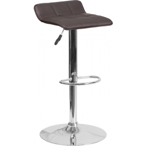 Wholesale Contemporary Brown Vinyl Adjustable Height Barstool with Quilted Wave Seat and Chrome Base
