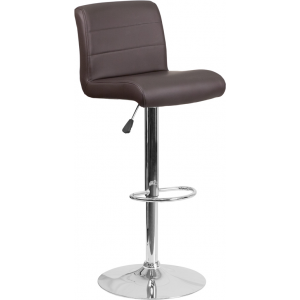 Wholesale Contemporary Brown Vinyl Adjustable Height Barstool with Rolled Seat and Chrome Base