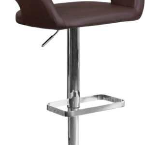 Wholesale Contemporary Brown Vinyl Adjustable Height Barstool with Rounded Mid-Back and Chrome Base