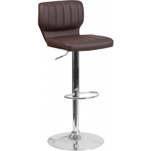 Wholesale Contemporary Brown Vinyl Adjustable Height Barstool with Vertical Stitch Back and Chrome Base