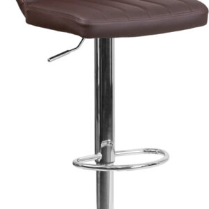 Wholesale Contemporary Brown Vinyl Adjustable Height Barstool with Vertical Stitch Back and Chrome Base