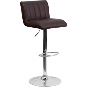 Wholesale Contemporary Brown Vinyl Adjustable Height Barstool with Vertical Stitch Back/Seat and Chrome Base