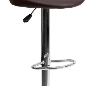Wholesale Contemporary Brown Vinyl Bucket Seat Adjustable Height Barstool with Diamond Pattern Back and Chrome Base