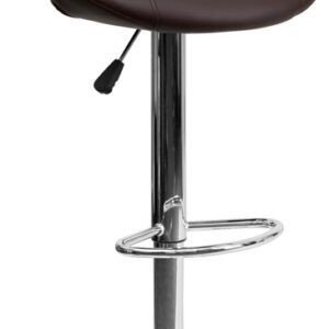Wholesale Contemporary Brown Vinyl Rounded Orbit-Style Back Adjustable Height Barstool with Chrome Base