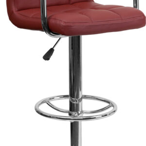 Wholesale Contemporary Burgundy Quilted Vinyl Adjustable Height Barstool with Arms and Chrome Base