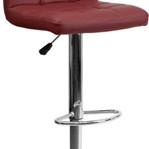 Wholesale Contemporary Burgundy Quilted Vinyl Adjustable Height Barstool with Chrome Base