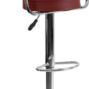 Wholesale Contemporary Burgundy Vinyl Adjustable Height Barstool with Arms and Chrome Base