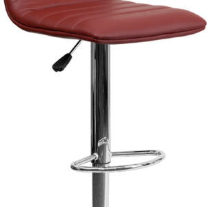 Wholesale Contemporary Burgundy Vinyl Adjustable Height Barstool with Horizontal Stitch Back and Chrome Base