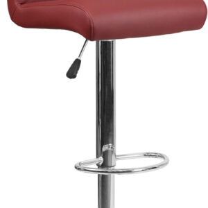 Wholesale Contemporary Burgundy Vinyl Adjustable Height Barstool with Rolled Seat and Chrome Base