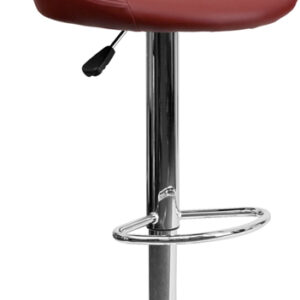Wholesale Contemporary Burgundy Vinyl Bucket Seat Adjustable Height Barstool with Diamond Pattern Back and Chrome Base