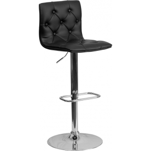 Wholesale Contemporary Button Tufted Black Vinyl Adjustable Height Barstool with Chrome Base
