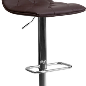 Wholesale Contemporary Button Tufted Brown Vinyl Adjustable Height Barstool with Chrome Base