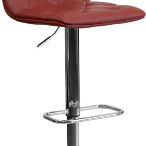 Wholesale Contemporary Button Tufted Burgundy Vinyl Adjustable Height Barstool with Chrome Base