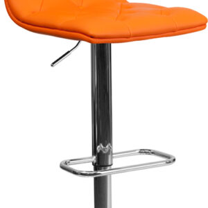 Wholesale Contemporary Button Tufted Orange Vinyl Adjustable Height Barstool with Chrome Base
