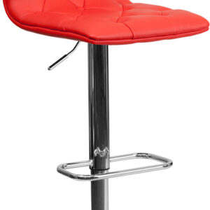 Wholesale Contemporary Button Tufted Red Vinyl Adjustable Height Barstool with Chrome Base