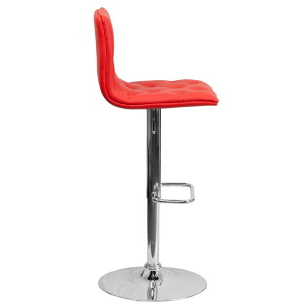 Contemporary Style Stool Tufted Red Vinyl Barstool
