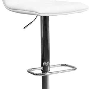 Wholesale Contemporary Button Tufted White Vinyl Adjustable Height Barstool with Chrome Base