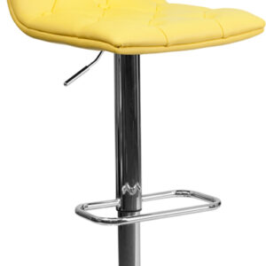 Wholesale Contemporary Button Tufted Yellow Vinyl Adjustable Height Barstool with Chrome Base