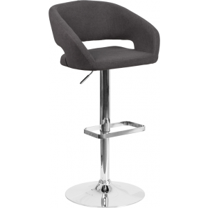 Wholesale Contemporary Charcoal Fabric Adjustable Height Barstool with Rounded Mid-Back and Chrome Base