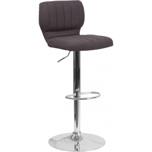 Wholesale Contemporary Charcoal Fabric Adjustable Height Barstool with Vertical Stitch Back and Chrome Base