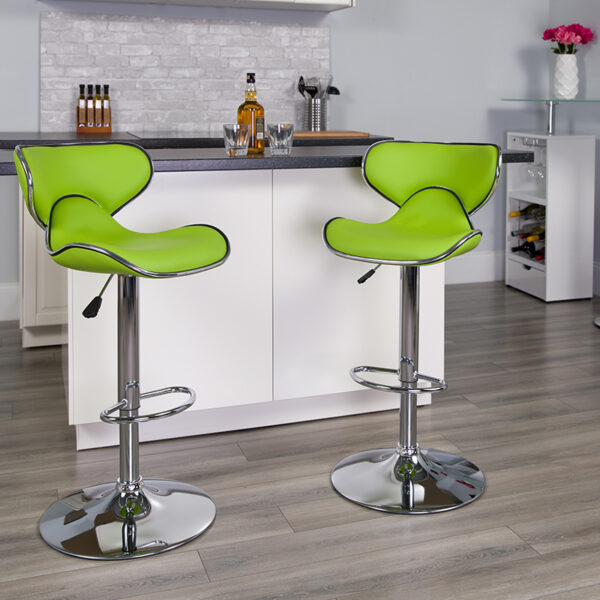 Lowest Price Contemporary Cozy Mid-Back Green Vinyl Adjustable Height Barstool with Chrome Base