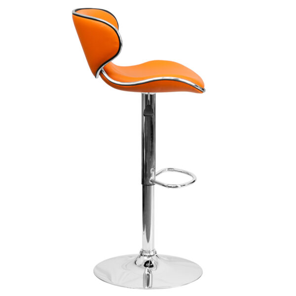 Contemporary Style Stool Orange Vinyl Barstool