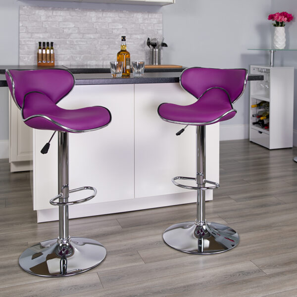 Lowest Price Contemporary Cozy Mid-Back Purple Vinyl Adjustable Height Barstool with Chrome Base