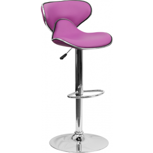 Wholesale Contemporary Cozy Mid-Back Purple Vinyl Adjustable Height Barstool with Chrome Base