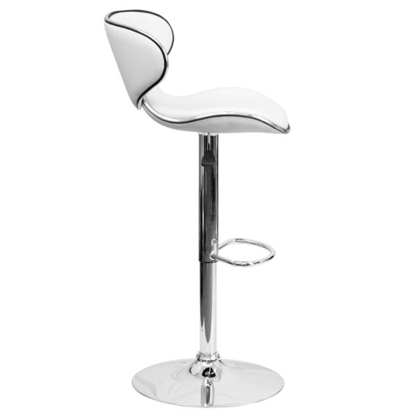 Lowest Price Contemporary Cozy Mid-Back White Vinyl Adjustable Height Barstool with Chrome Base