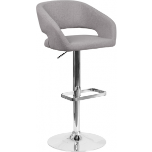 Wholesale Contemporary Gray Fabric Adjustable Height Barstool with Rounded Mid-Back and Chrome Base