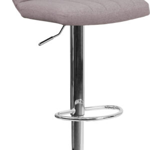 Wholesale Contemporary Gray Fabric Adjustable Height Barstool with Vertical Stitch Back and Chrome Base