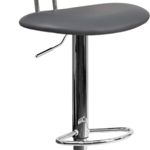 Wholesale Contemporary Gray Vinyl Adjustable Height Barstool with Ellipse Back and Chrome Base
