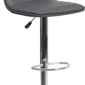 Wholesale Contemporary Gray Vinyl Adjustable Height Barstool with Horizontal Stitch Back and Chrome Base