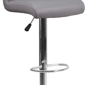 Wholesale Contemporary Gray Vinyl Adjustable Height Barstool with Rolled Seat and Chrome Base