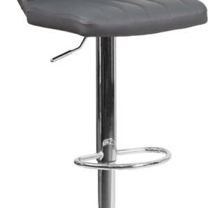 Wholesale Contemporary Gray Vinyl Adjustable Height Barstool with Vertical Stitch Back and Chrome Base
