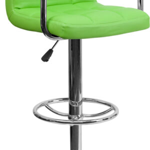Wholesale Contemporary Green Quilted Vinyl Adjustable Height Barstool with Arms and Chrome Base