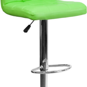 Wholesale Contemporary Green Quilted Vinyl Adjustable Height Barstool with Chrome Base