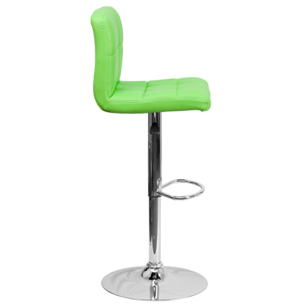 Contemporary Style Stool Green Quilted Vinyl Barstool