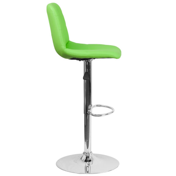 Lowest Price Contemporary Green Vinyl Adjustable Height Barstool with Embellished Stitch Design and Chrome Base