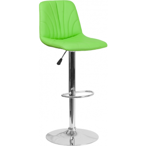 Wholesale Contemporary Green Vinyl Adjustable Height Barstool with Embellished Stitch Design and Chrome Base