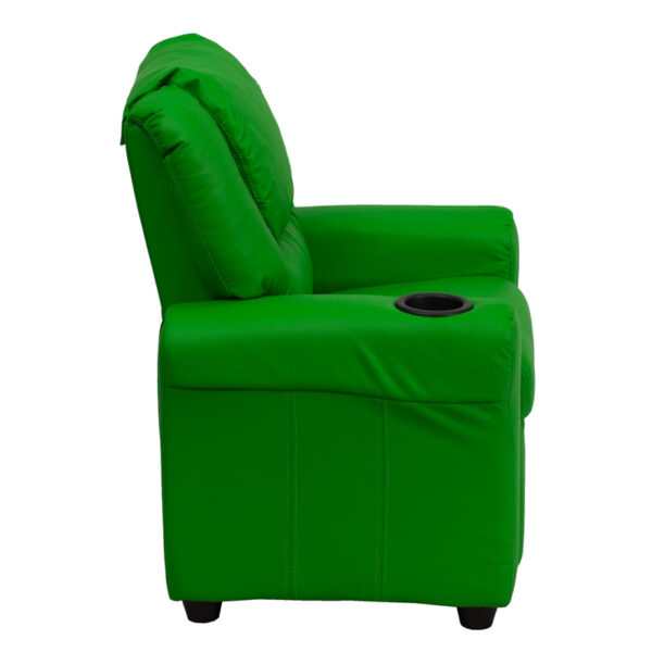 Lowest Price Contemporary Green Vinyl Kids Recliner with Cup Holder and Headrest