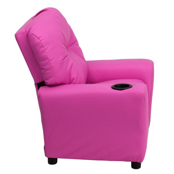 Lowest Price Contemporary Hot Pink Vinyl Kids Recliner with Cup Holder